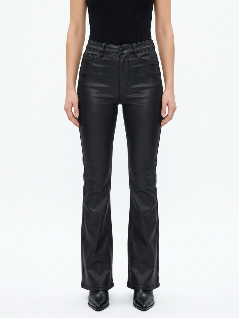 EDIKTED | Black Luna Faux Leather Coated Flare Jeans Pants Women’s Size Small